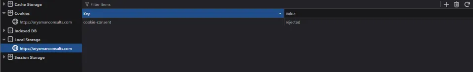 Consent value stored in the browser's local storage