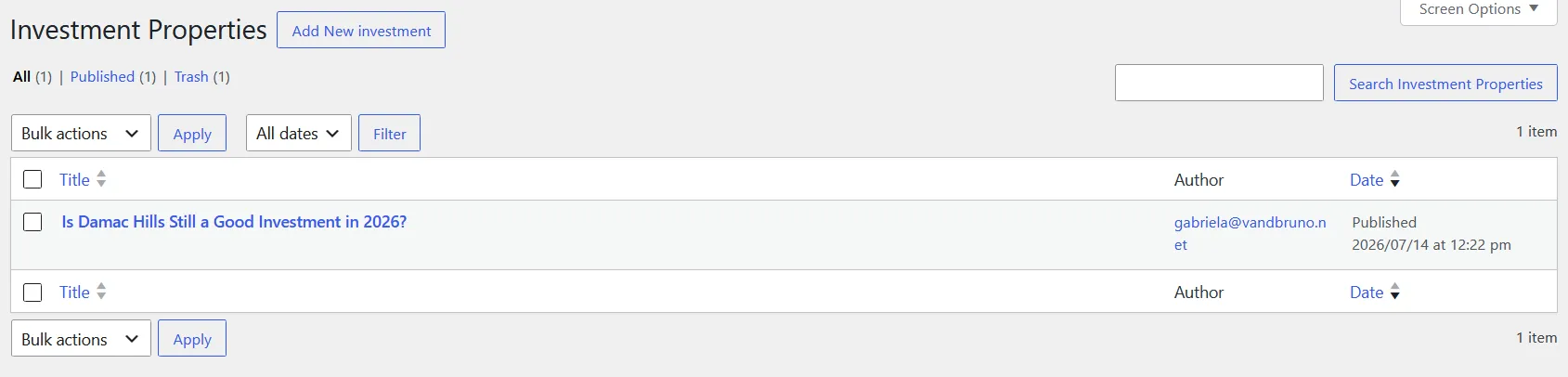 Existing resource shown in the CMS resource list